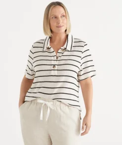 Sussan Tops|T-Shirts>Textured Stripe Polo Top