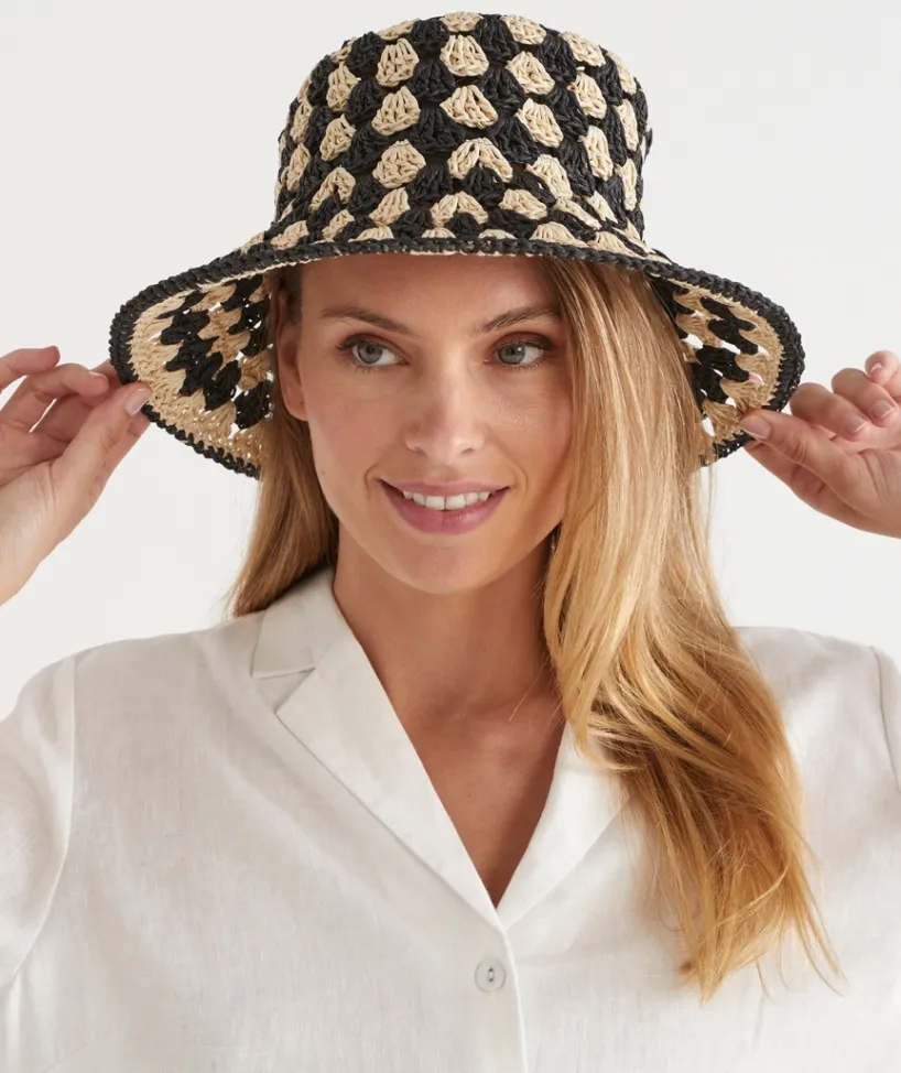 Sussan Hats>Two-Tone Raffia Bucket Hat