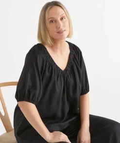 Sussan Tops|Shirts & Blouses>V Neck Ruched Short Sleeve Top
