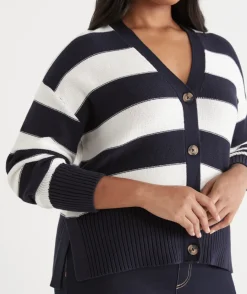 Sussan Tops|Knitwear>V Neck Stripe Cardigan -
