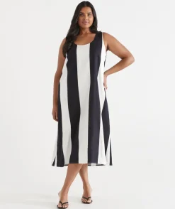 Sussan Dresses>Wide Stripe Column Midi Dress