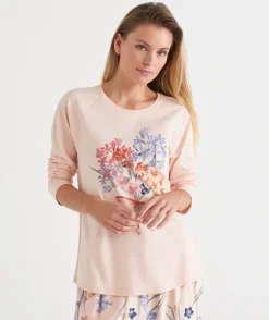Women Sussan Women's Pyjama Tops>Winter Bloom Floral Long Sleeve Pyjama Top - Pink